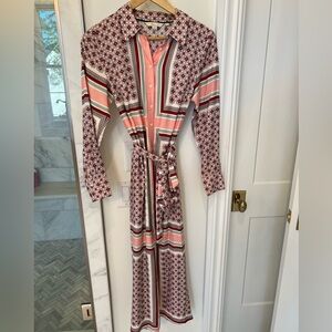Boden silk long sleeve shirt dress with tie
